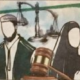Illustration of muslim man and women with scales of justice between them