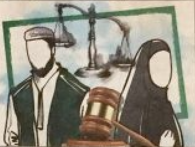 Illustration of muslim man and women with scales of justice between them